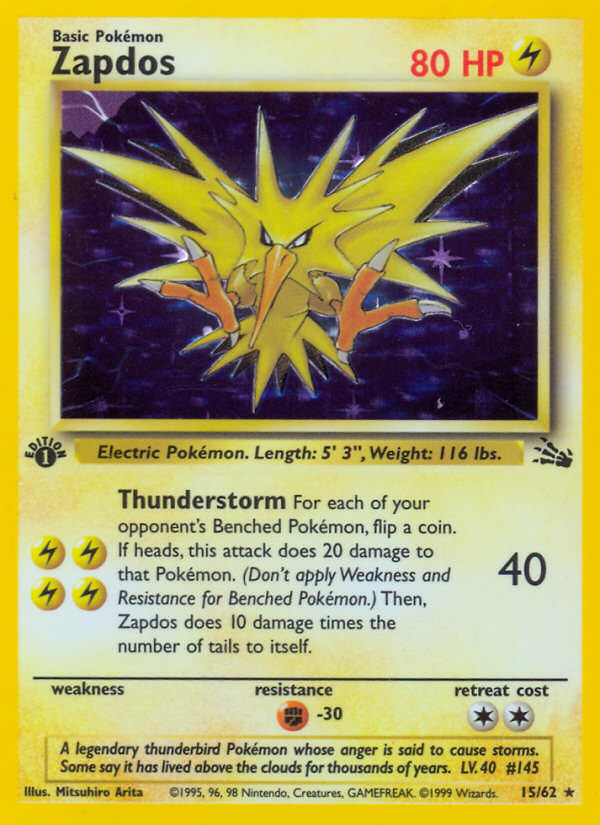 Zapdos Holo — Fossil raw Pokémon card inspected by NMR