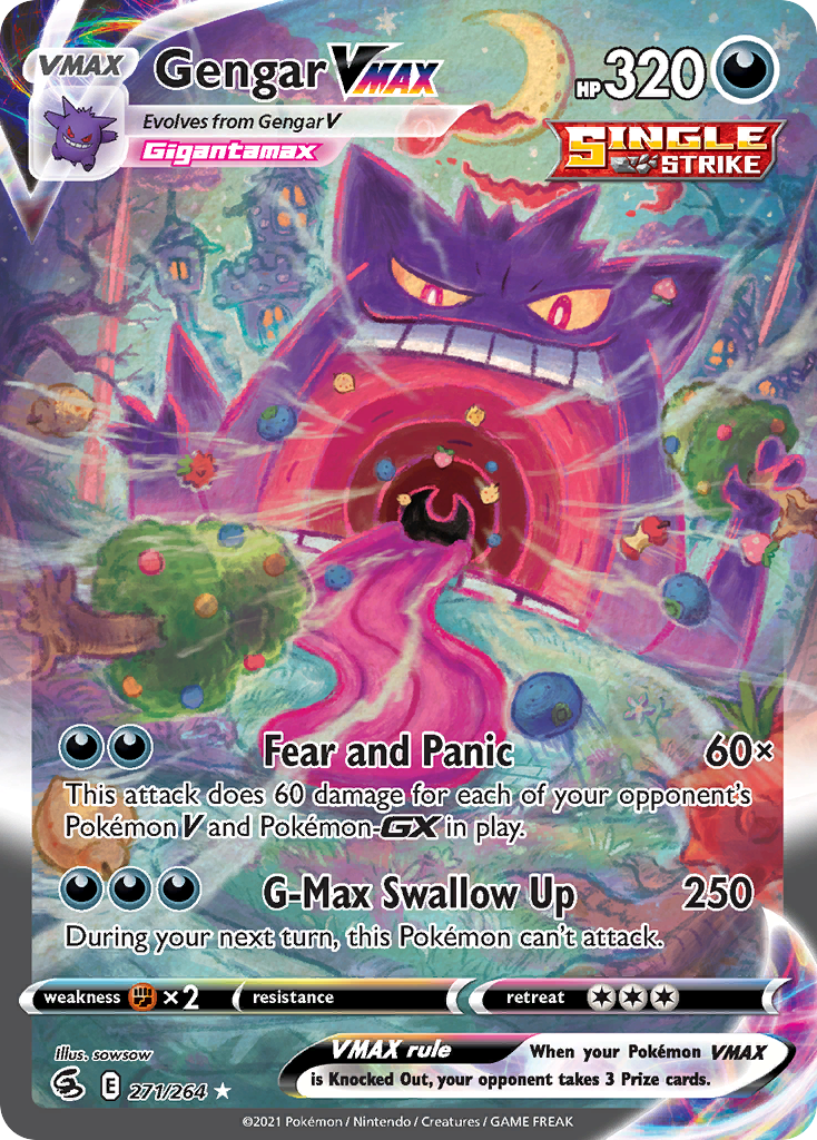 Gengar VMAX Alt Art — Fusion Strike raw Pokémon card inspected by NMR